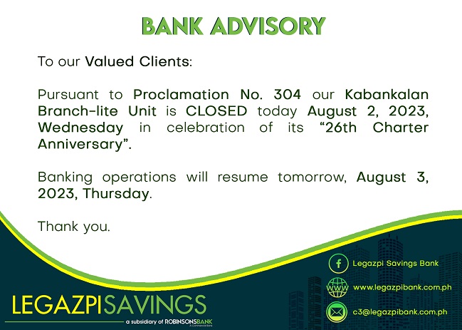 Legazpi Savings Bank Advisory