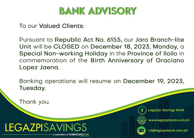 Legazpi Savings Bank Advisory