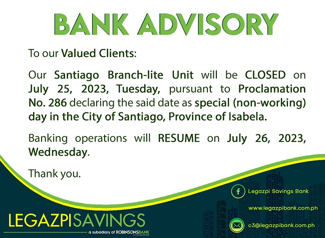 Legazpi Savings Bank Advisory