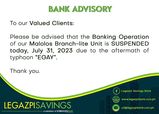 Legazpi Savings Bank Advisory