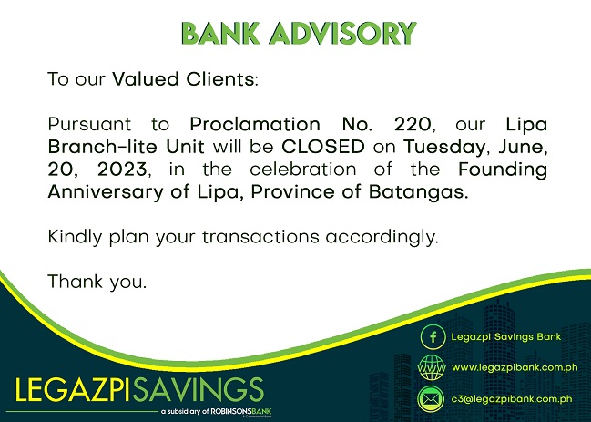 Legazpi Savings Bank Advisory