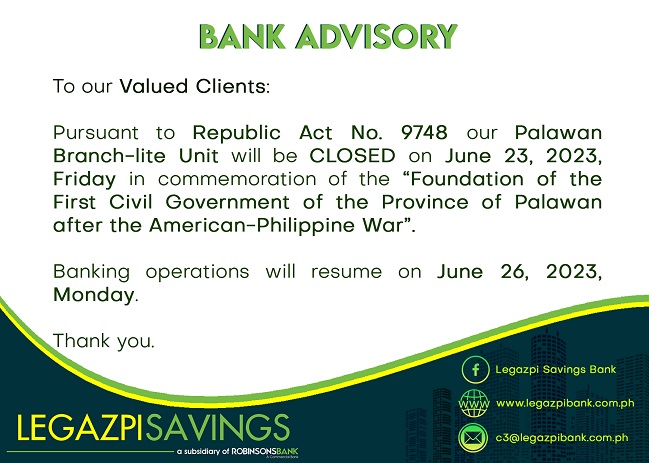 Legazpi Savings Bank Advisory