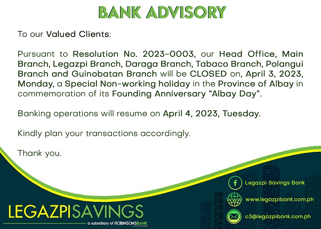 Legazpi Savings Bank Advisory