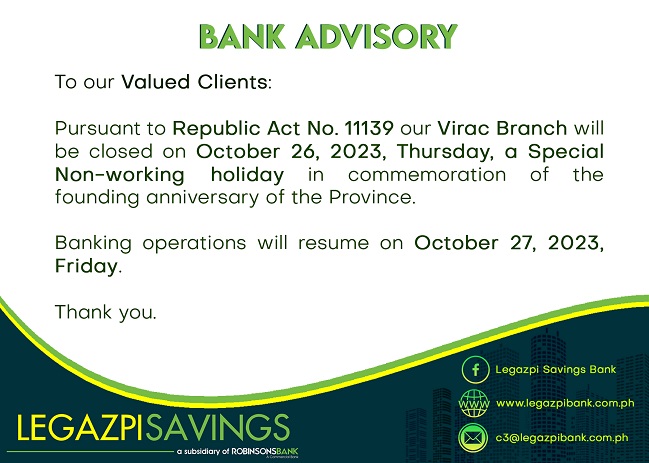 Legazpi Savings Bank Advisory