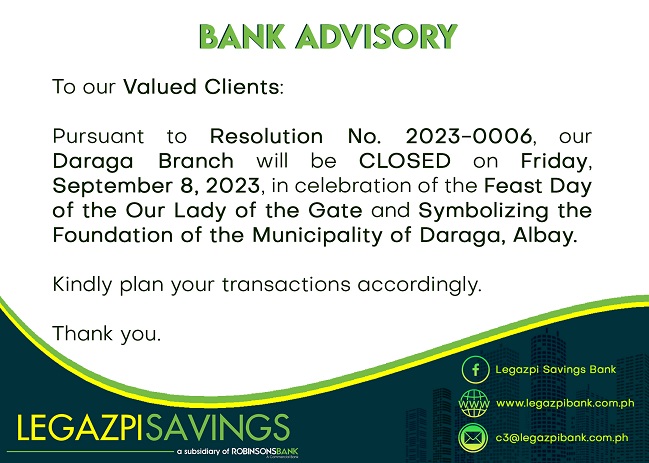 Legazpi Savings Bank Advisory