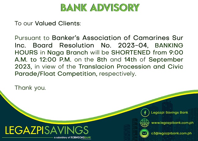 Legazpi Savings Bank Advisory