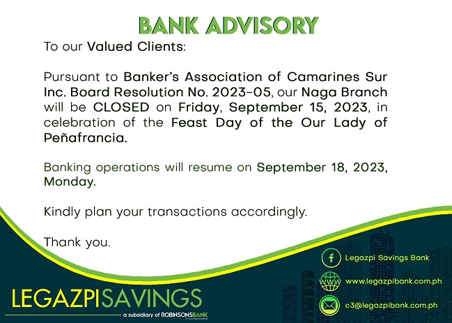 Legazpi Savings Bank Advisory