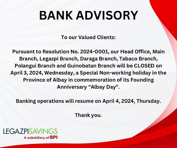 Legazpi Savings Bank Advisory