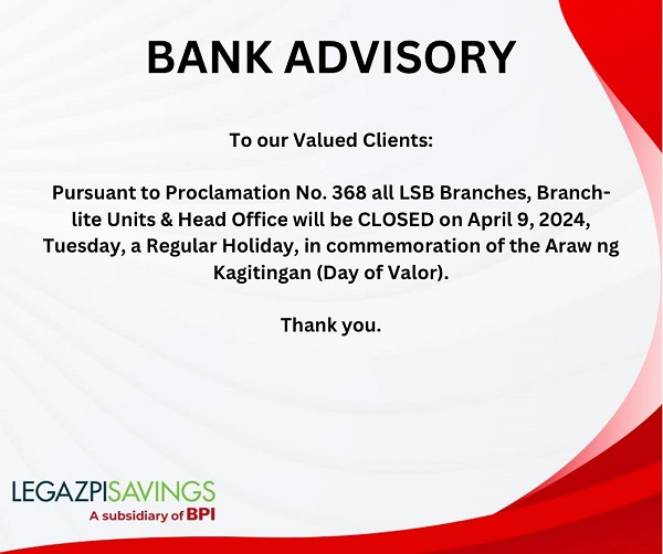 Legazpi Savings Bank Advisory