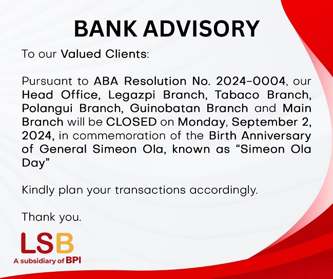 Legazpi Savings Bank Advisory