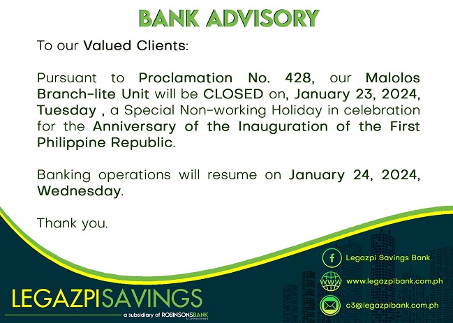 Legazpi Savings Bank Advisory