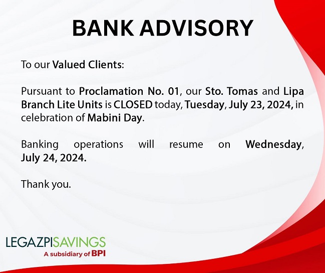 Legazpi Savings Bank Advisory