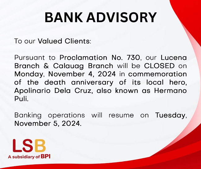 Legazpi Savings Bank Advisory